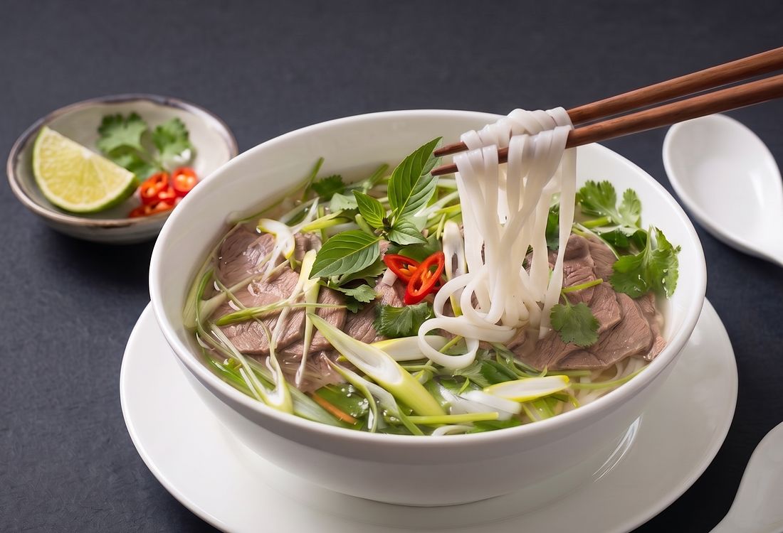 Phở bò mit Rindfleisch und Kräutern